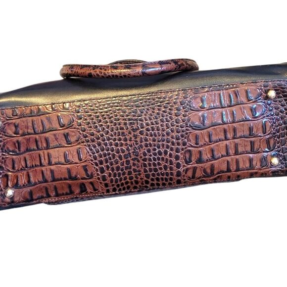 Brahmin Women's Black Leather Brown Croc Greta Crossbody Satchel - Picture 5 of 8